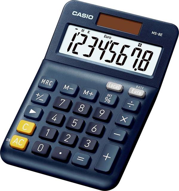 Casio MS-8E  stolní kalkulačka, displej (počet míst) 8, solární napájení, tmavě modrá
