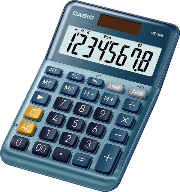 Casio MS-80E  stolní kalkulačka, displej (počet míst) 8, solární napájení, modrá