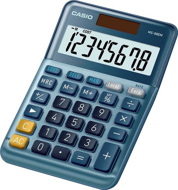 Casio MS-88EM  stolní kalkulačka, displej (počet míst) 8, solární napájení, modrá