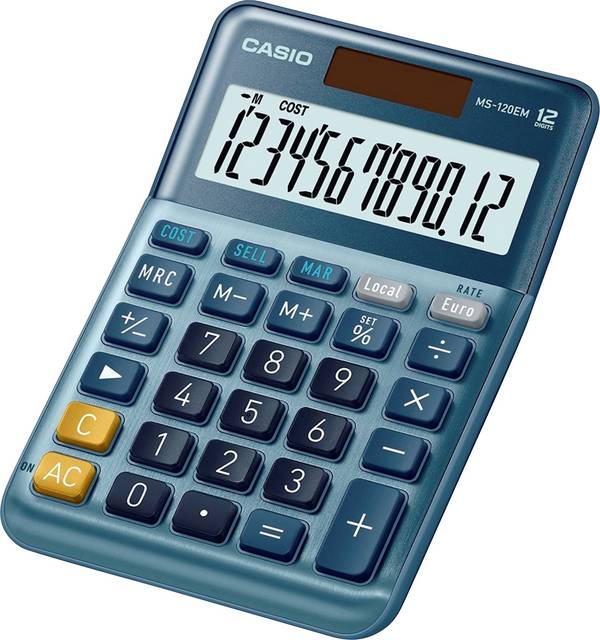 Casio MS-120EM  stolní kalkulačka, displej (počet míst) 12, solární napájení, modrá