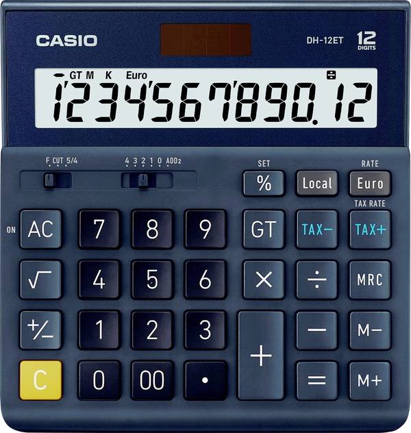 Casio DH-12ET  stolní kalkulačka, displej (počet míst) 12, solární napájení, tmavě modrá