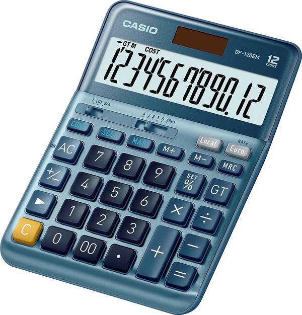 Casio DF-120EM  stolní kalkulačka, displej (počet míst) 12, solární napájení, modrá
