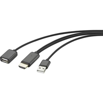 Tři kabelové přípojky: HDMI, USB-A a Micro-USB.