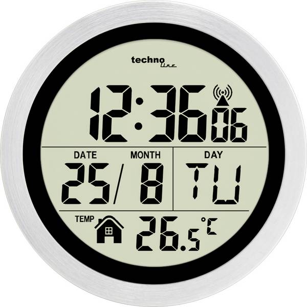 Techno Line WT3005 DCF rádiové hodiny 14.7 cm x 14.7 cm x 14.7 cm x 14.7 cm x 7.9 cm, stříbrná, odolné proti stříkající vodě