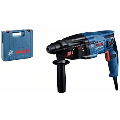 Příklepová vrtačka Bosch Professional GBH 2-26 se stabilní přepravní taškou. 550 wattů, vhodná pro vrtání betonu. Ergonomická rukověť pro lepší úchop.
