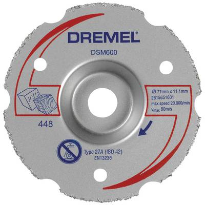 Brusný list Dremel DSM600 pro přesné práce na dřevu, zdivu a plastu. Průměr: 77 mm, maximální rychlost: 20.000 ot./min.