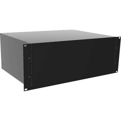 Černý serverový rack v průmyslovém designu, pohled z boku. Vhodný pro umístění serverových jednotek v datovém centru.
