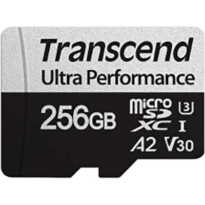 Paměťová karta Micro SD od společnosti Transcend s nápisem 'Ultra Performance', kapacita 256 GB, třída rychlosti A2 V30.