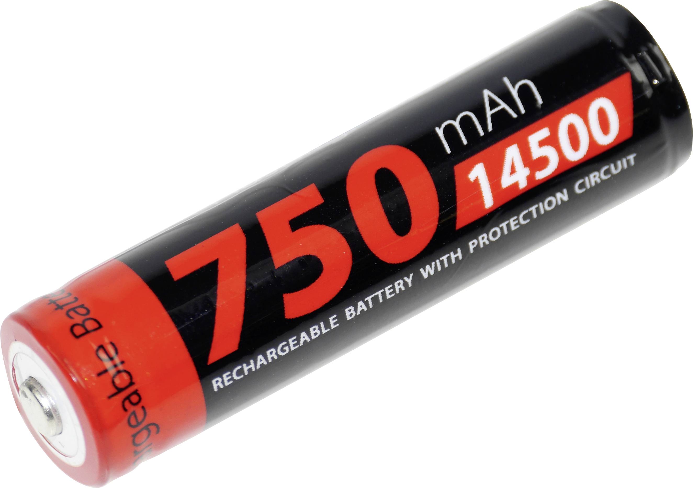 Dobíjecí baterie s kapacitou 750 mAh, typ 14500. Je vybavena ochranným obvodem.