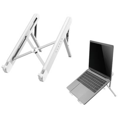 Přenosný stojan na notebook s skládacím designem, vyrobený z hliníku. Umožňuje variabilní výšku a náklon pro ergonomickou práci.