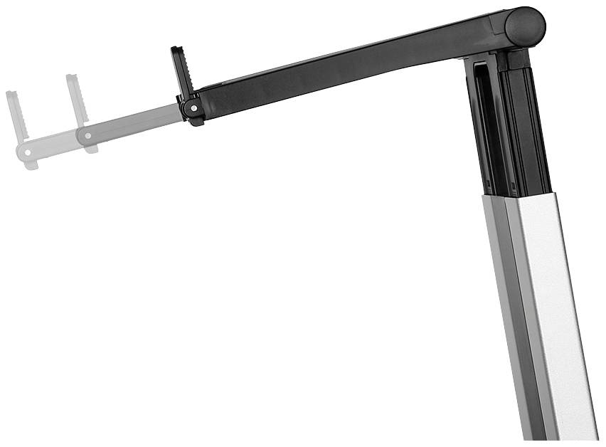 Teleskopický výsuvný držák pro prezentační projektor, černostříbrný, nastavitelný, ukazuje mechanismus rozšíření. Ideální pro flexibilní upevnění.