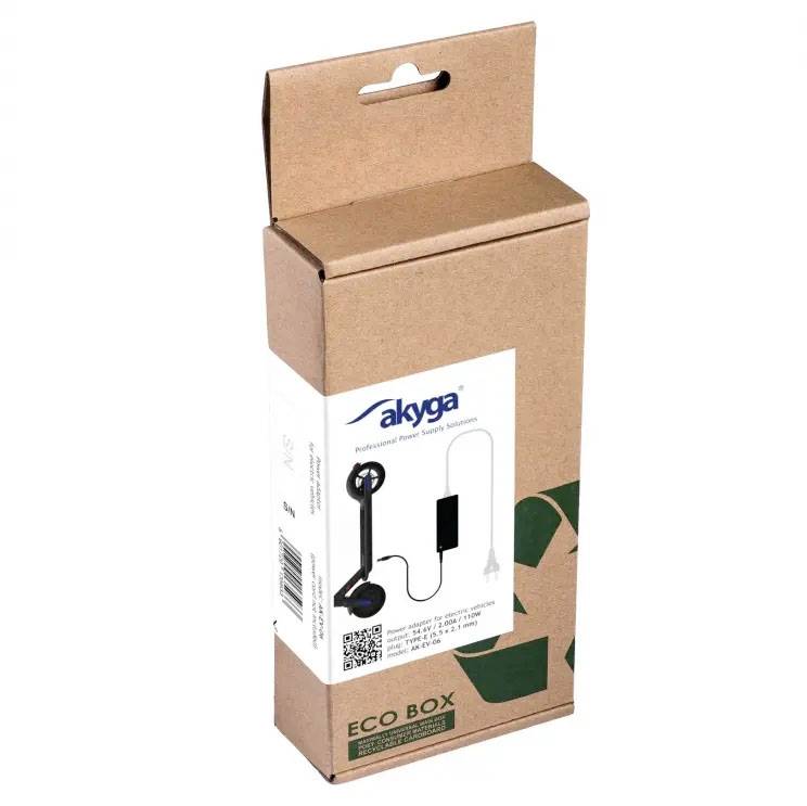 Balení sluchátek od Akygy v designu Eco-Box. Zobrazuje náhled sluchátek a firemní logo na recyklovatelném kartonu.