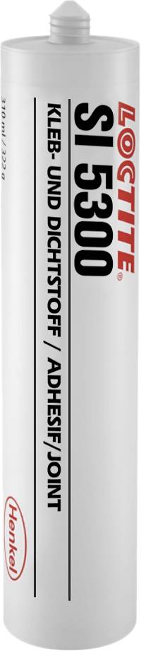 Na bílé kartuši s červeným logem je napsáno: 'Loctite SI 5366 lepicí a těsnicí hmota/Adhesive/Joint'