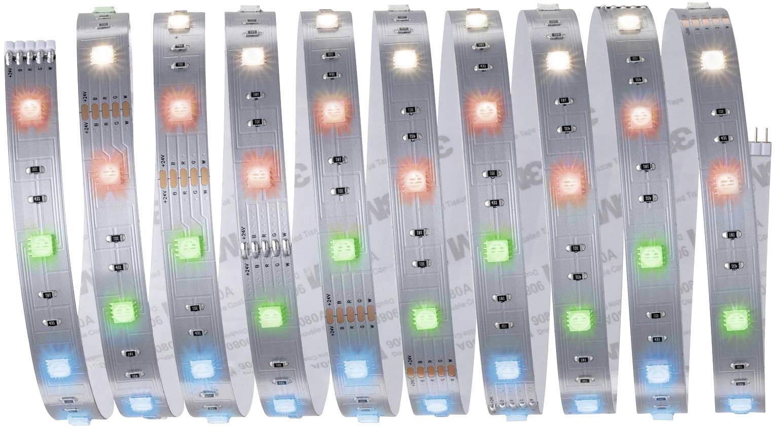 LED pásky, které se střídavě rozsvěcují v barvách bílá, červená, zelená a modrá. Jsou umístěny vedle sebe v jedné linii.