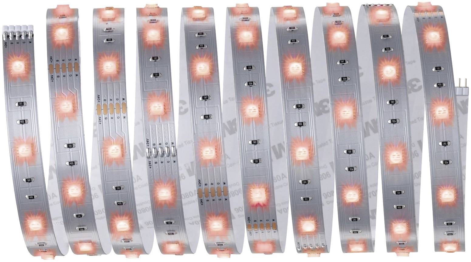LED světelný pás s červenými světelnými body v pravidelných intervalech.