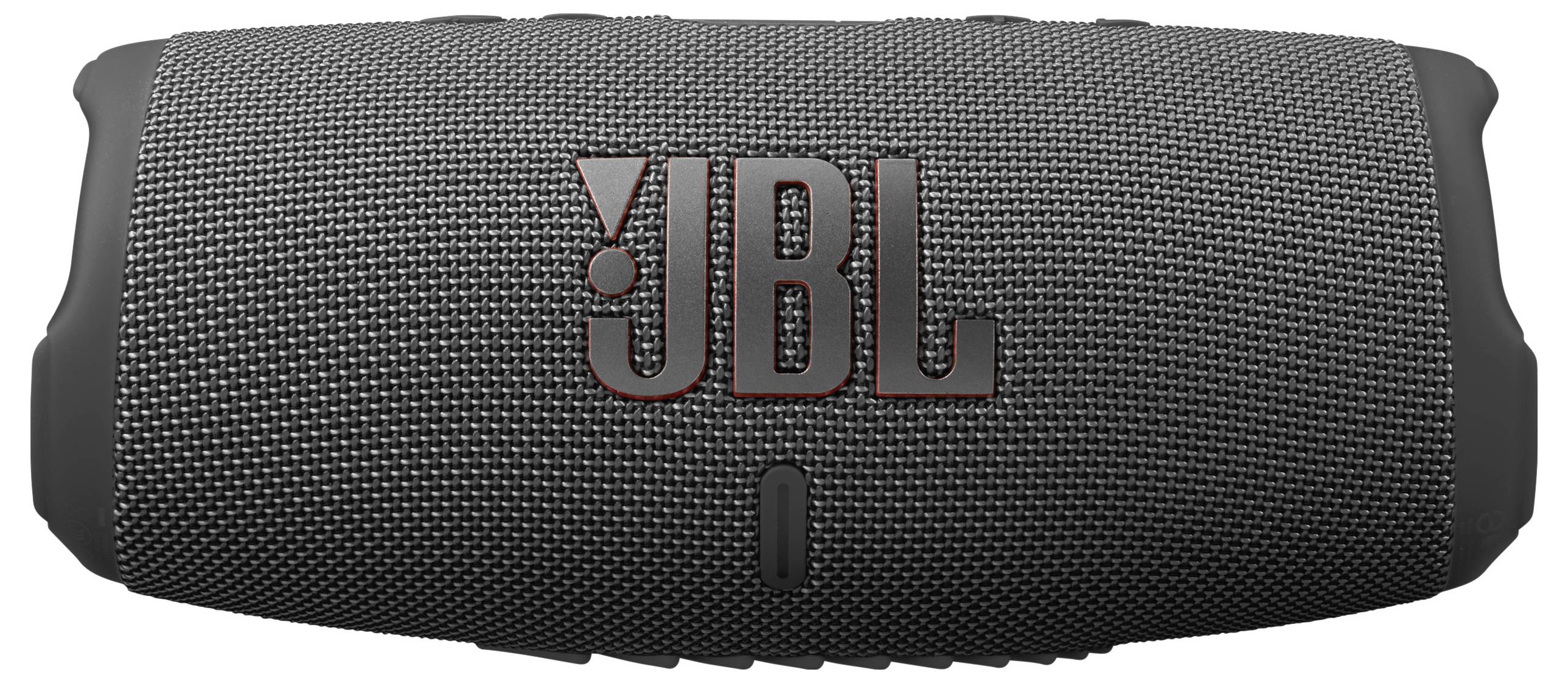 Přenosný šedý bluetooth reproduktor s logem JBL na přední straně, známý svým bezdrátovým přehráváním hudby.
