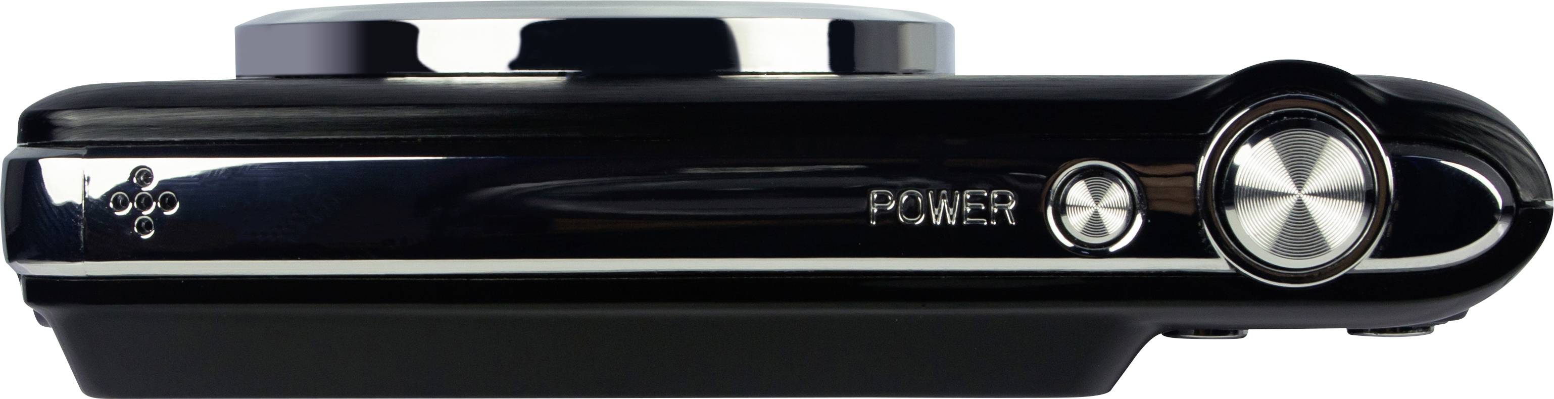 Černé, ploché elektronické zařízení s stříbrným zapínacím tlačítkem a nápisem 'POWER' na boku.