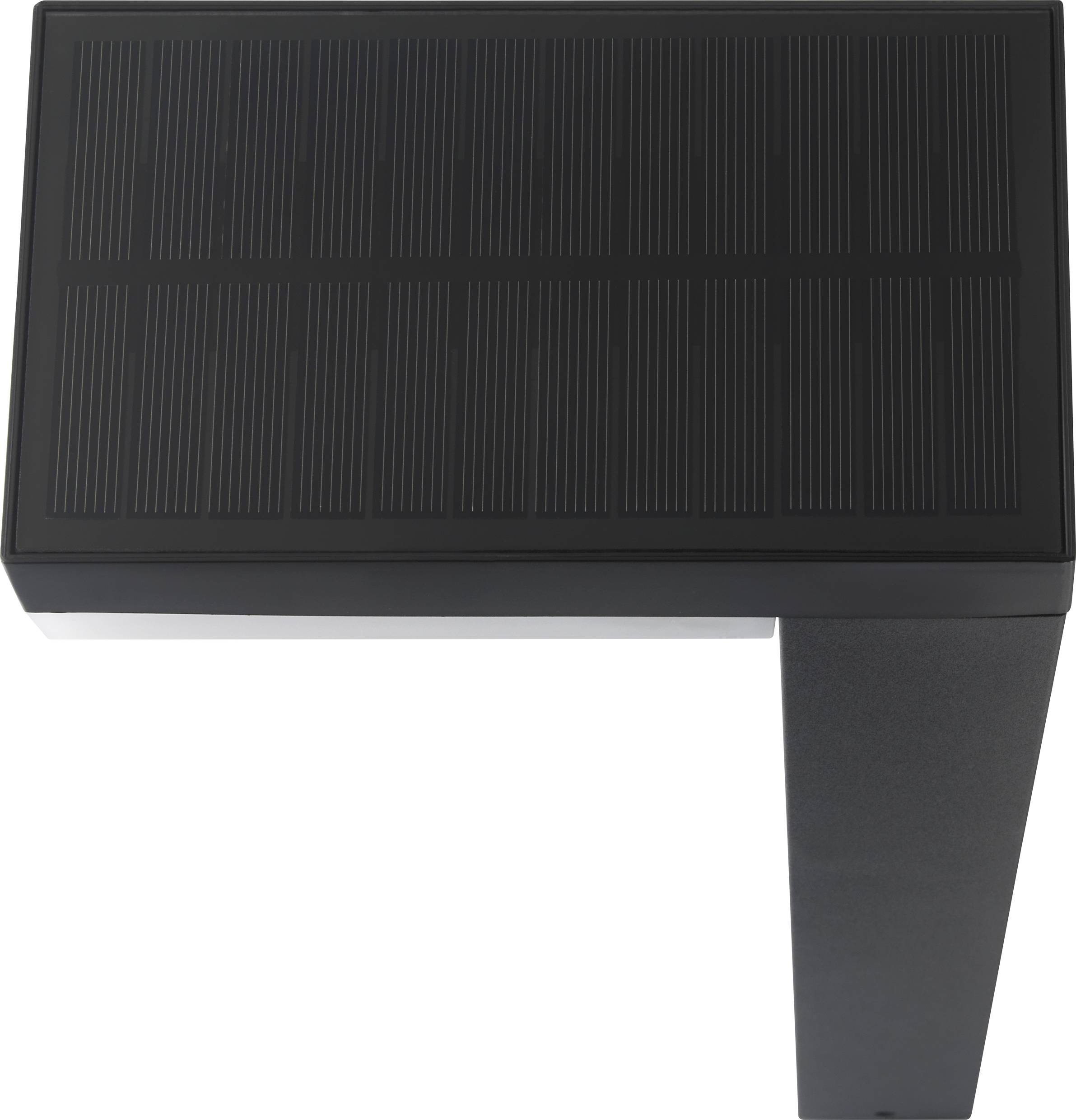 Kompaktní, moderní solární svítidlo s obdélníkovým solárním panelem nahoře, ideální pro efektivní venkovní osvětlení.