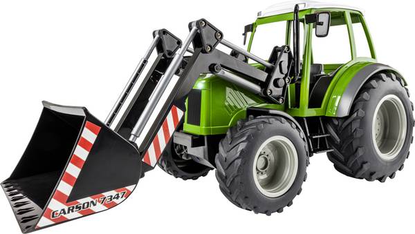 Carson Modellsport RC Traktor mit Frontlader 1:16 RC funkční model elektrický, zemědělské vozidlo, vč. akumulátorů, nabíječky a baterie ovladače, 907347