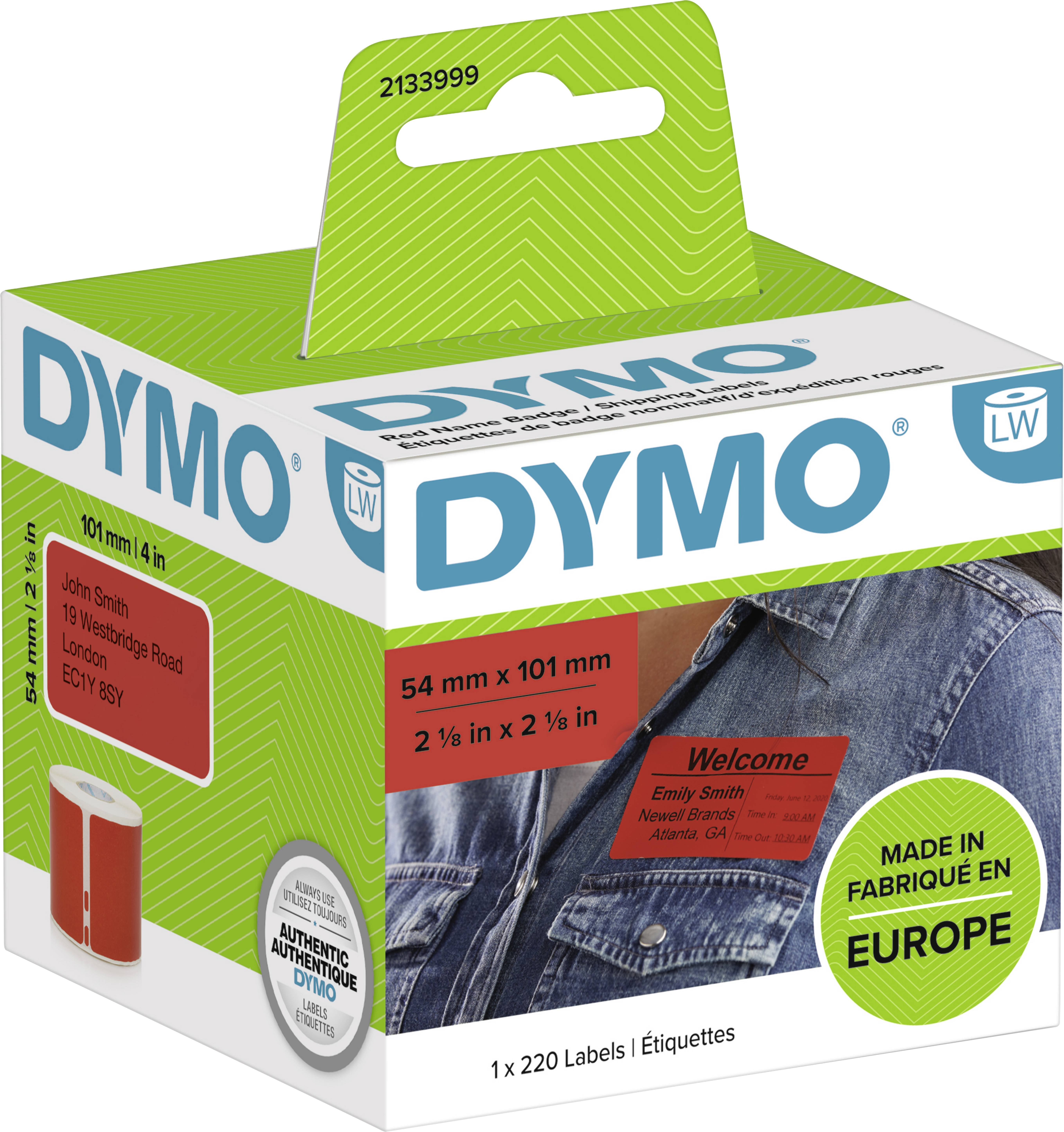 DYMO 101 x 54 mm červená 1 ks 2133399 přepravní štítky, Typové štítky