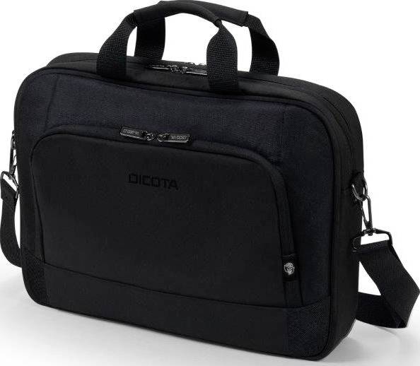 Černá brašna na notebook s rukojetí a ramenním popruhem, vhodná pro bezpečnou přepravu notebooku nebo tabletu.