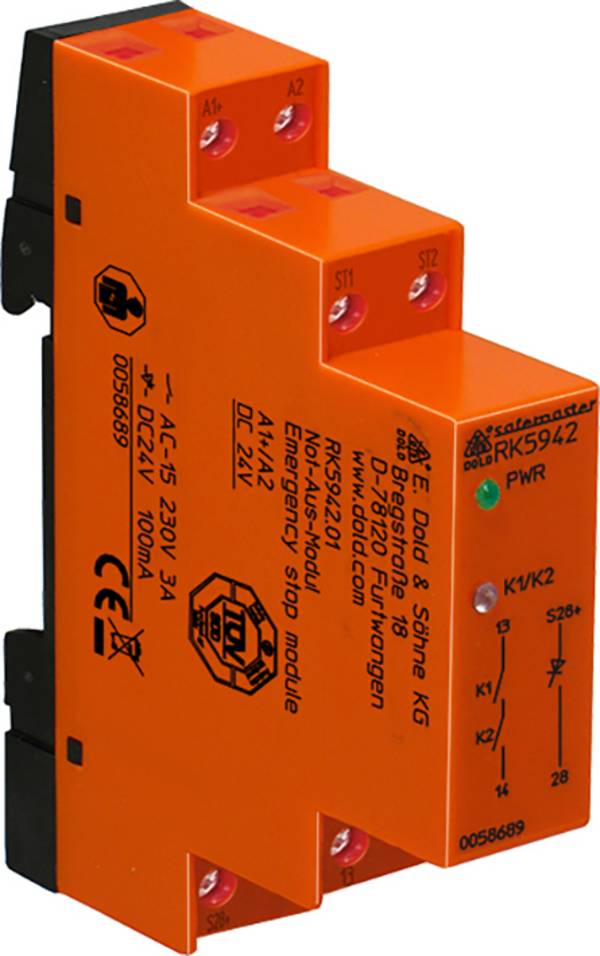 Dold RK5942.03 DC24V bezpečnostní relé, 24 V/DC, 2 spínací kontakty, (š x v x h) 45 x 74 x 121 mm, 0059135, 1 ks
