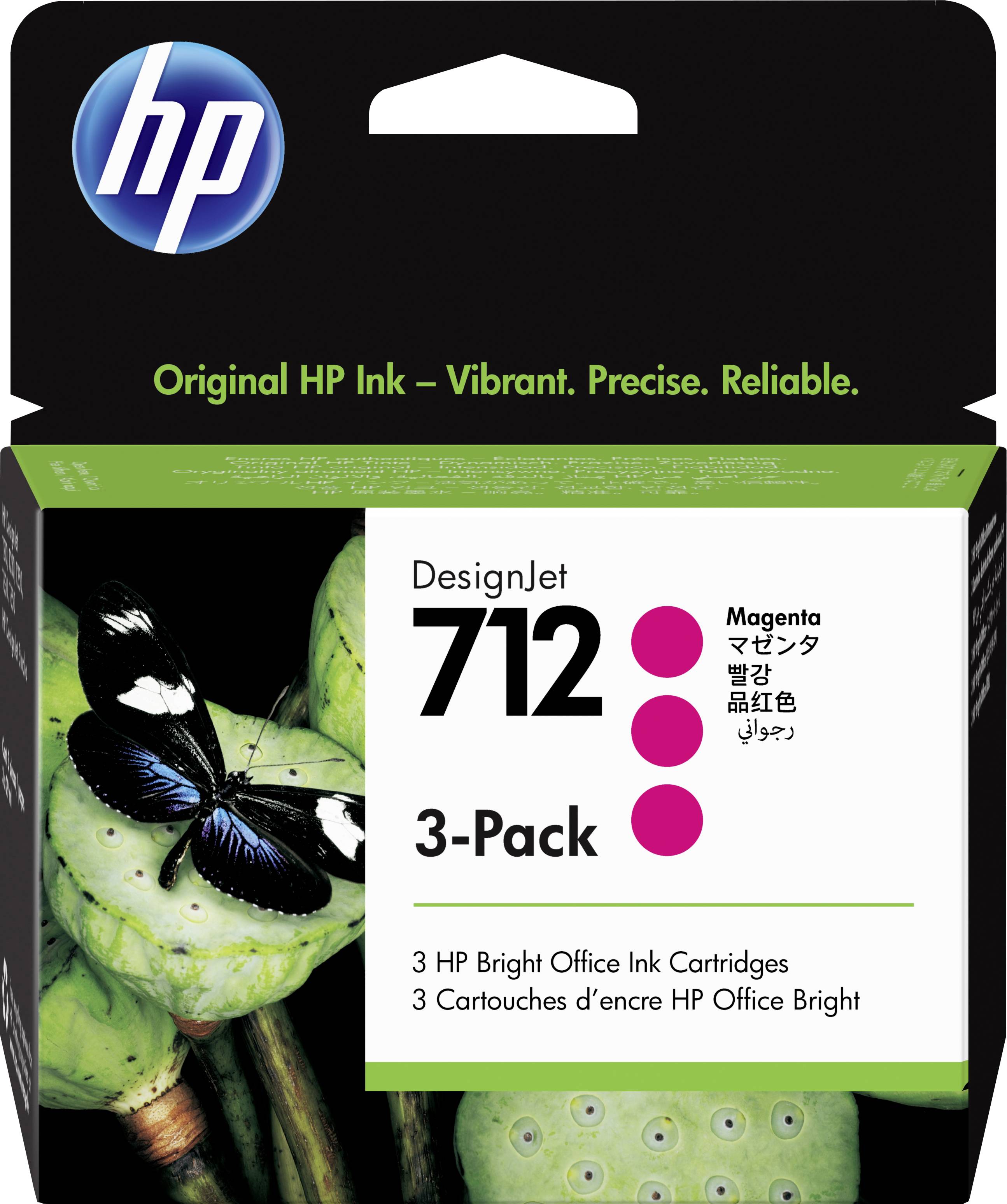 HP DesignJet 712 inkoustová kazeta, trojbalení, purpurová. Originální HP inkoust pro živé, přesné a spolehlivé tisky.