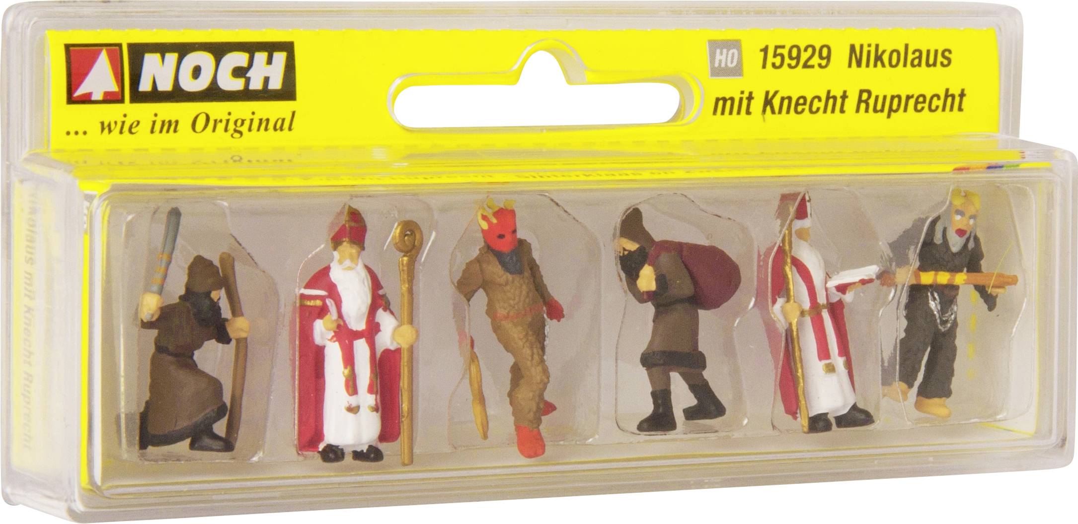 Balení se šesti miniaturními figurkami: Mikuláš, Ruprecht a další postavy v různém oblečení a postojích.