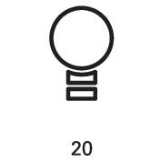 Bílá žárovka jako symbol na černém pozadí s číslem '20' pod ní.