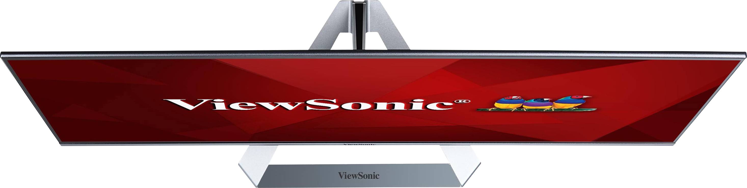 Monitor z pohledu shora zobrazuje logo a nápis 'ViewSonic' na červeném pozadí.
