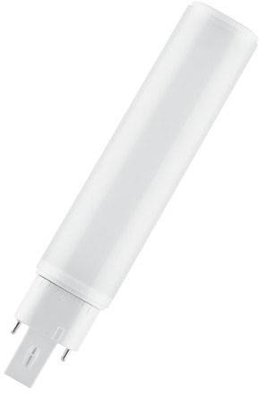 Bílá cylindrická LED žárovka s dvoupólovým paticovým spojem, vhodná pro vnitřní osvětlení.