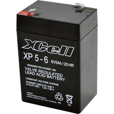 Černý olověný akumulátor 'xCell XP 5-6' s 6 V a 5 Ah. Poznámka: Používejte pouze v dobře větraných prostorách.
