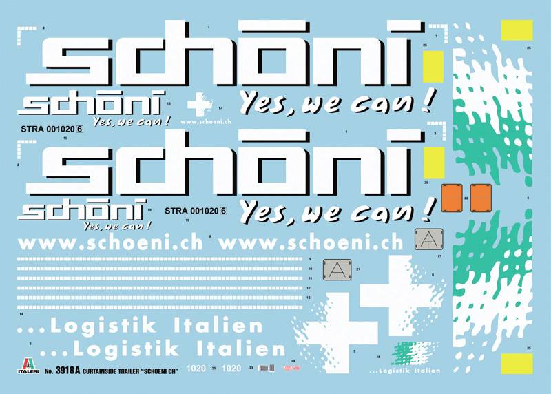Logo s textem: schöni - Ano, my to dokážeme! www.schoeni.ch - Logistika Itálie.