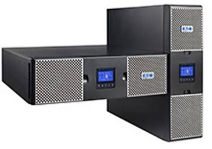 Černý server s modrými LED indikátory a větracími mřížkami. Dvě jednotky umístěné horizontálně a vertikálně.