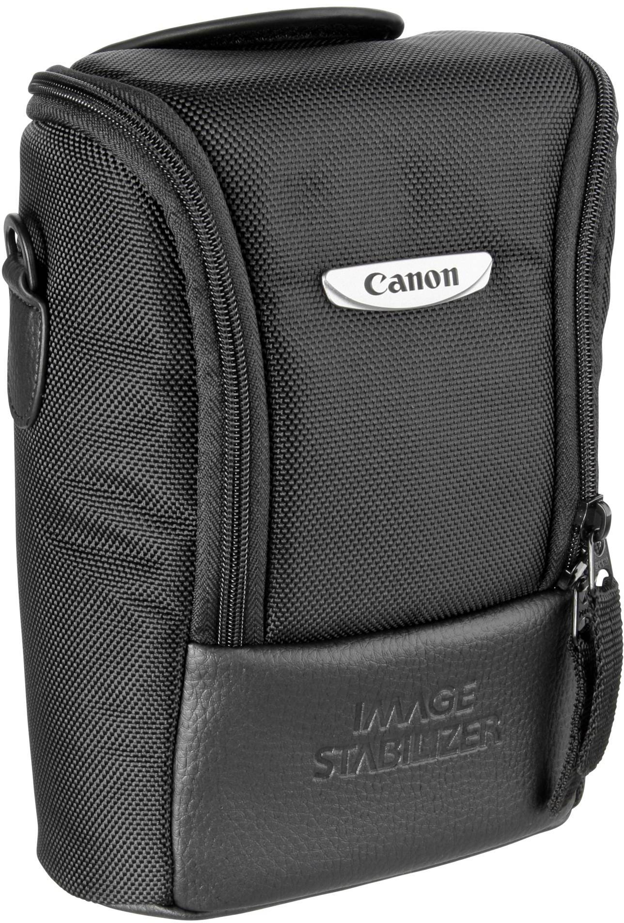 Černé pouzdro na fotoaparát se zipem a logem 'Canon' na přední straně.
