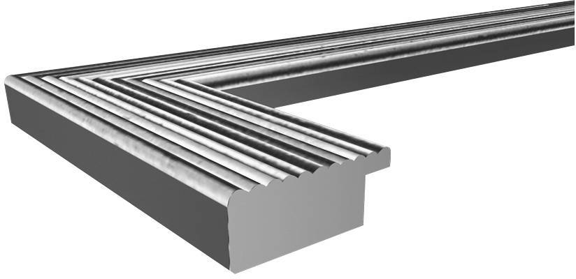 L-tvarová konstrukční součást s několika paralelně probíhajícími drážkami na horní straně, zpravidla vyrobená z kovu nebo plastu.