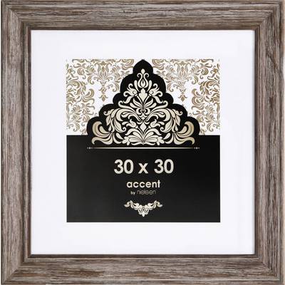 Rámeček s dekorativním zlatým vzorem nad údajem '30 x 30 accent by nielsen', zasazený do dřevěného designu.