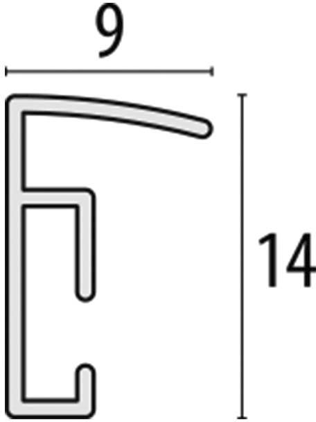 Příčný řez profilu o šířce 9 mm a výšce 14 mm.