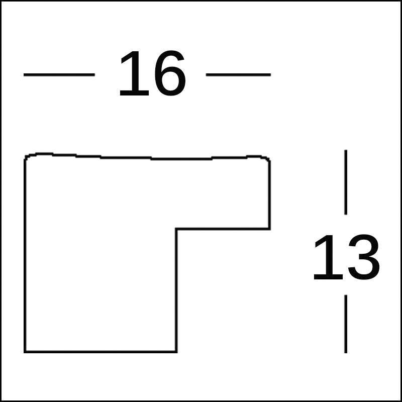 Na obrázku je vidět geometrický tvar ve tvaru písmene L. Horizontální délka činí 16 jednotek a vertikální délka 13 jednotek.