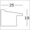 Příčný řez profilu se skloněnou horní stranou. Šířka 25 mm, výška 19 mm.
