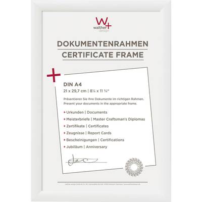 Plastový dokumentový rámeček vhodný pro dokumenty formátu DIN A4. Obsahuje příklady jako diplomy, certifikáty a výuční listy.