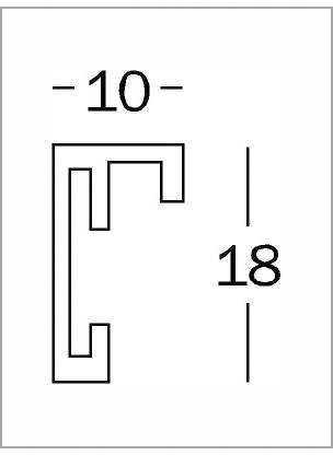 L-profilový prvek se dvěma rozměry; šířka činí 10 jednotek, výška 18 jednotek.