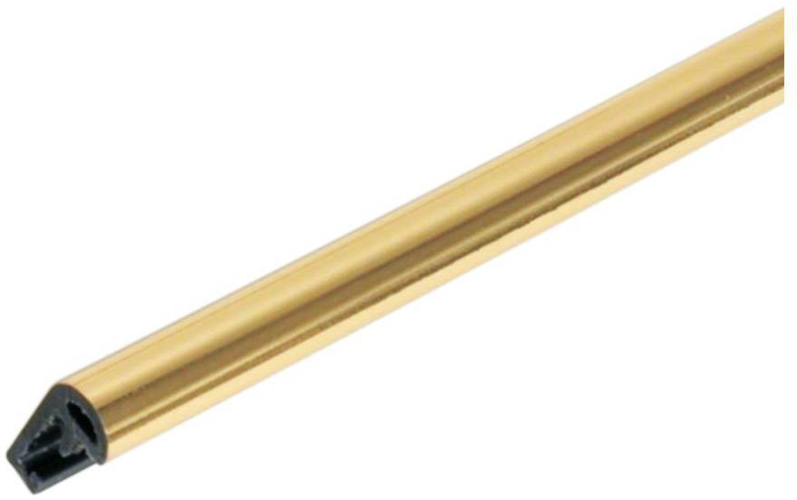 Zlatý tužka leží diagonálně. Horní konec ukazuje černý hrot trojúhelníkovitého tvaru.