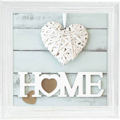 Obrázek rámečku s světle modrým pozadím. Propletené srdce nahoře, pod ním velké písmeno 'HOME'.