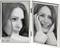 Žena se zamyšleně dívá doleva na levém obrázku; tatáž žena se vesele usmívá na pravém obrázku. Oba snímky jsou černobílé.