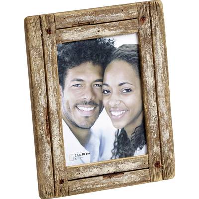 Dvě osoby se usmívají ve fotorámu z rustikálního dřeva o rozměrech 13x18 cm.