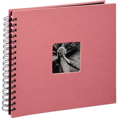 Červené spirálové album s černobílou fotografií rostlinného listu na obálce.