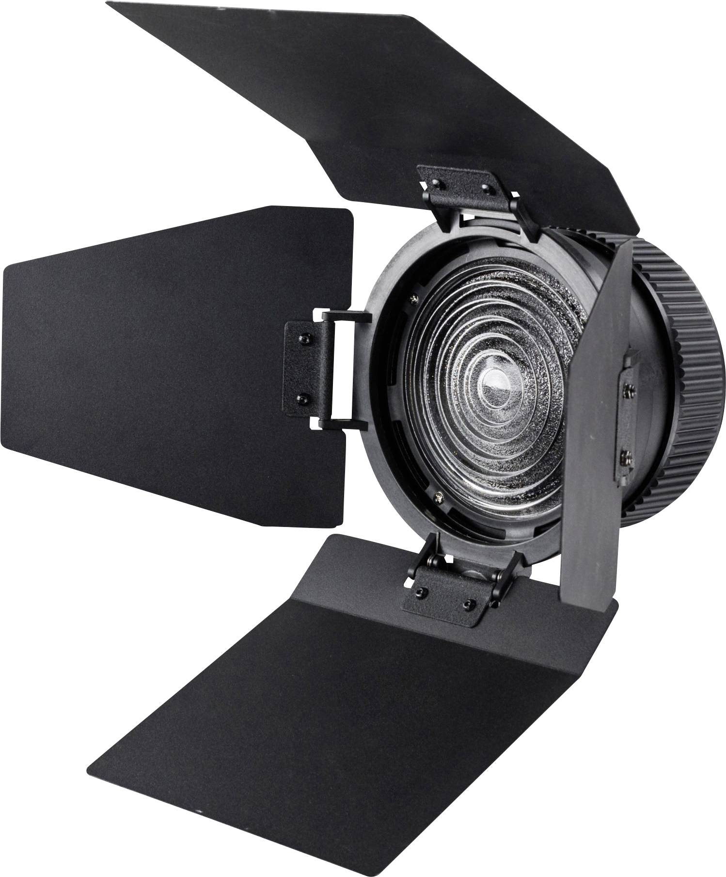 Černé jeviště osvětlení se čtyřmi nastavitelnými clonami, které zaostřují světlo. Ideální pro divadla nebo fotografické studio.