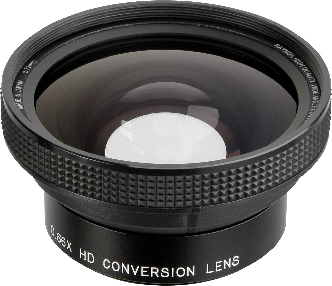 Černá kamerová konverzní čočka s nápisem '0.66X HD CONVERSION LENS' na straně.