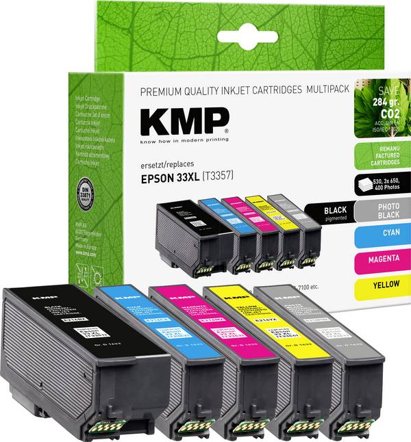KMP Ink náhradní Epson 33XL, T3357, T3351, T3361, T3362, T3363, T3364 kompatibilní kombinované balení černá, azurová, purppurová, žlutá E216VX 1633,4055